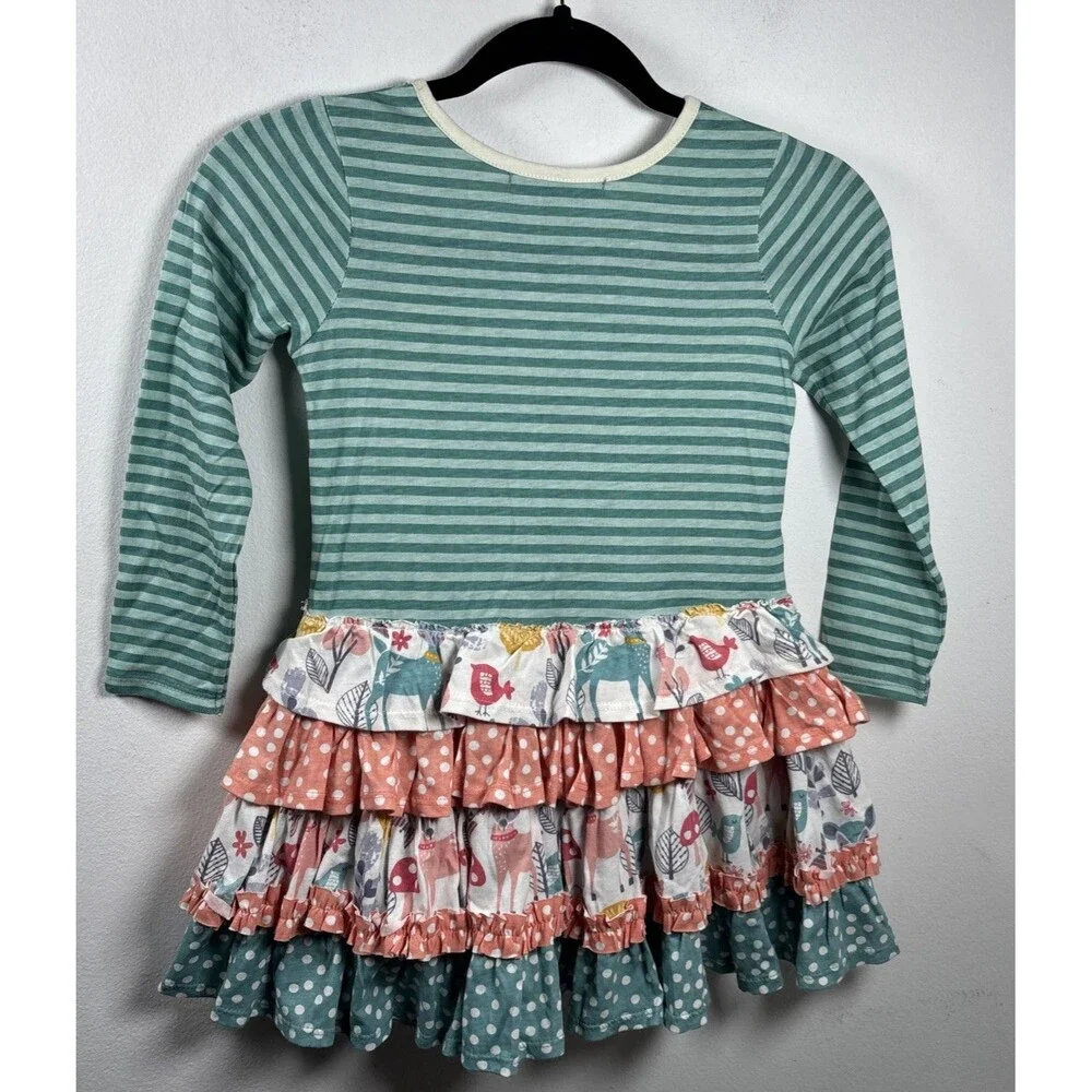 Jelly The Pug Size 6 Woodland Squirrel Knit Dress Ruffle Cottagecore 100% cotton